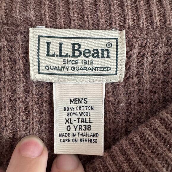 LL Bean Men's Brown Waffle Knit Wool Blend Chunky Sweater Extra Large XL Tall - Picture 2 of 4